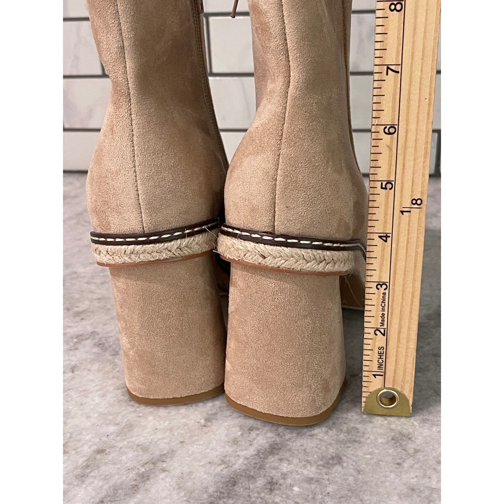 Mi.iM Ankle Boots Women 9 Tan Suede Block Heel Espadrille Trim Square Toe Zip - Picture 9 of 9